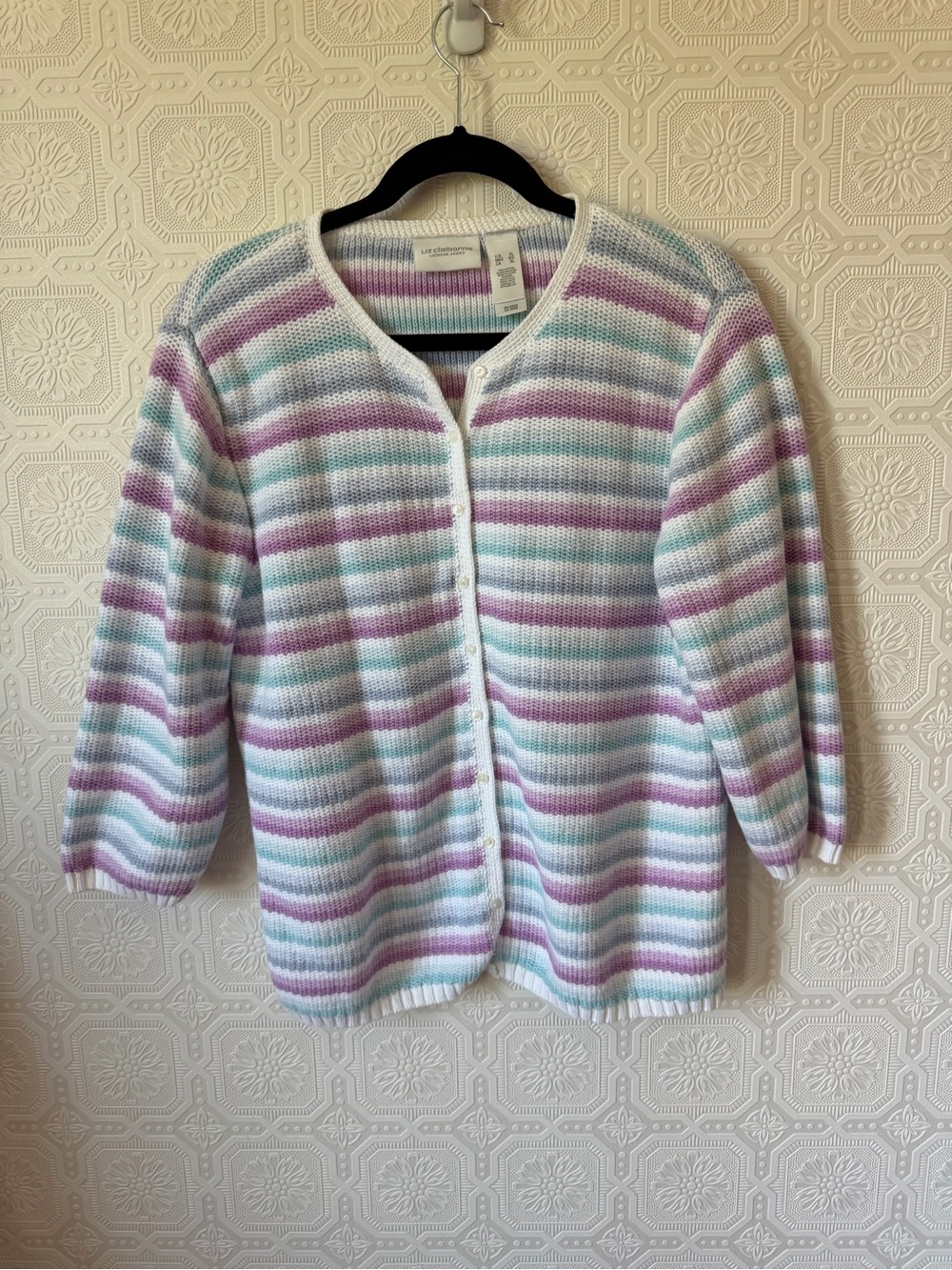 Liz Claiborne Lizwear Striped Pastel Button Down Cardigan Size XL - Picture 2 of 6
